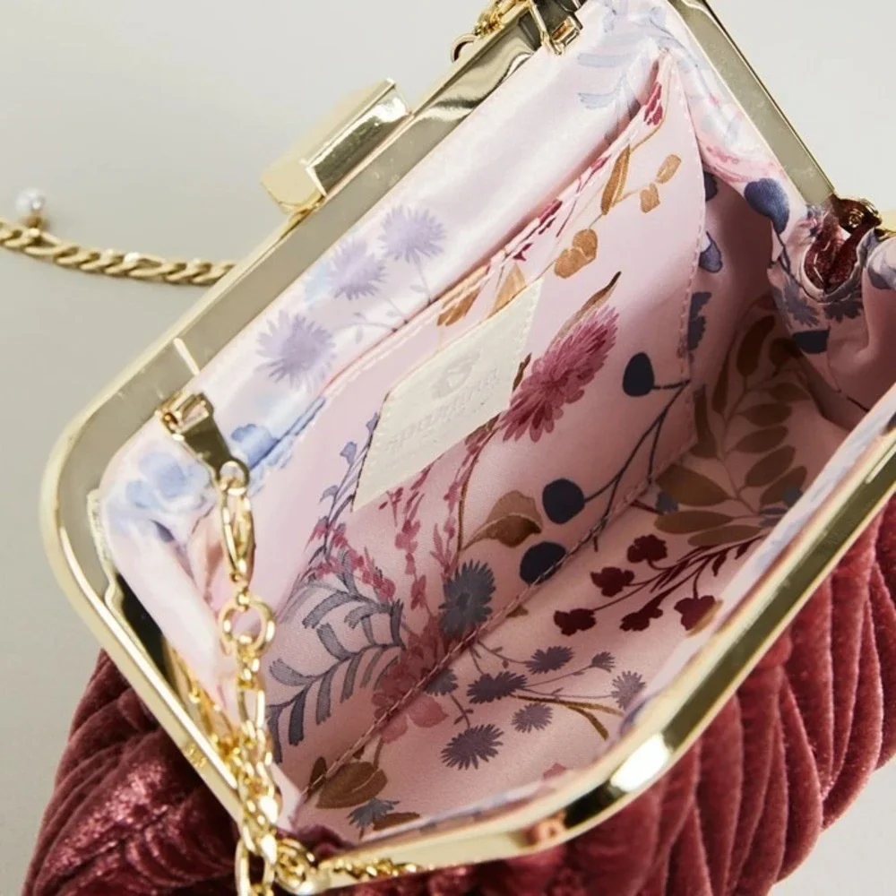 NWT Spartina‎ 449 Velvet Dusty Mauve Southern Old-money Kiss Lock Clutch Purse